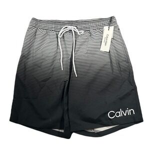 Calvin‎ Klein Swim Logo Swim Trunks Mens Large Black Gradient Stripe $59